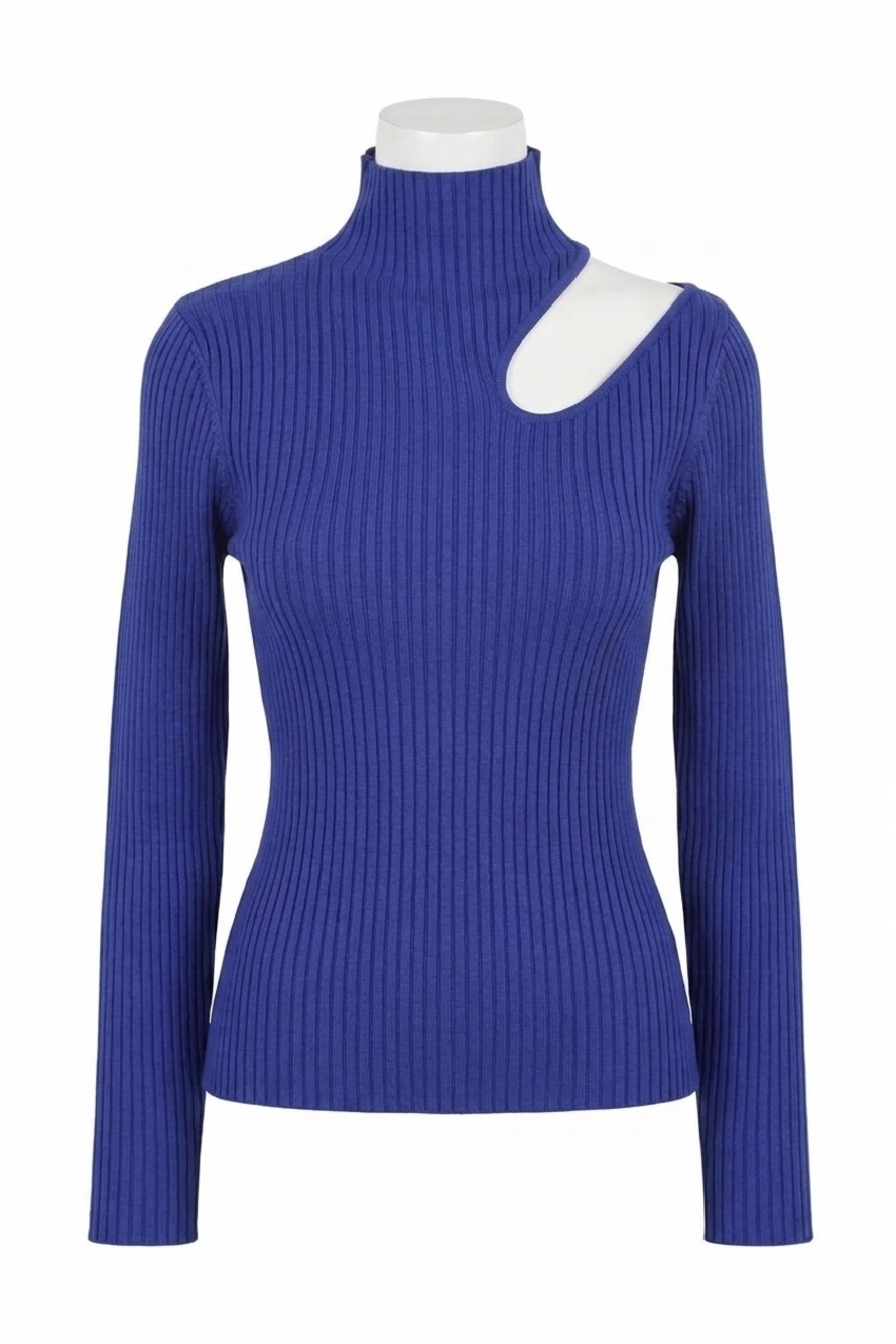 NEW LINE AND DOT nico mock neck long sleeve ribbed sweater in royal blue
